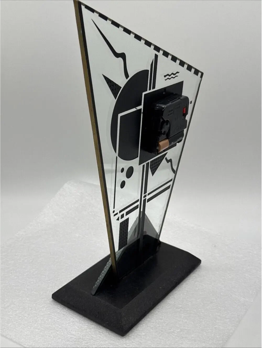 Vintage Art Deco Beaux Glass Mantle Geometric Takane Quartz Clock Signed 12.5”